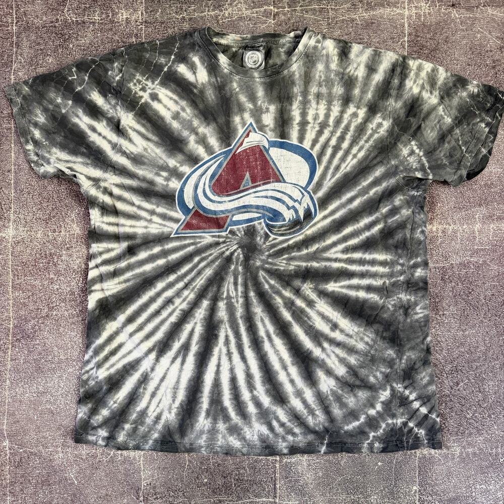 Men's Calhoun Y2K NHL Colorado Avalanche Black Tie Dye Graphic T Shirt Tee Sz XL
